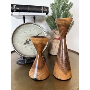 Handmade Vintage Antique Crafted MCM Turned Candle Sticks Wood Mid Century Mod